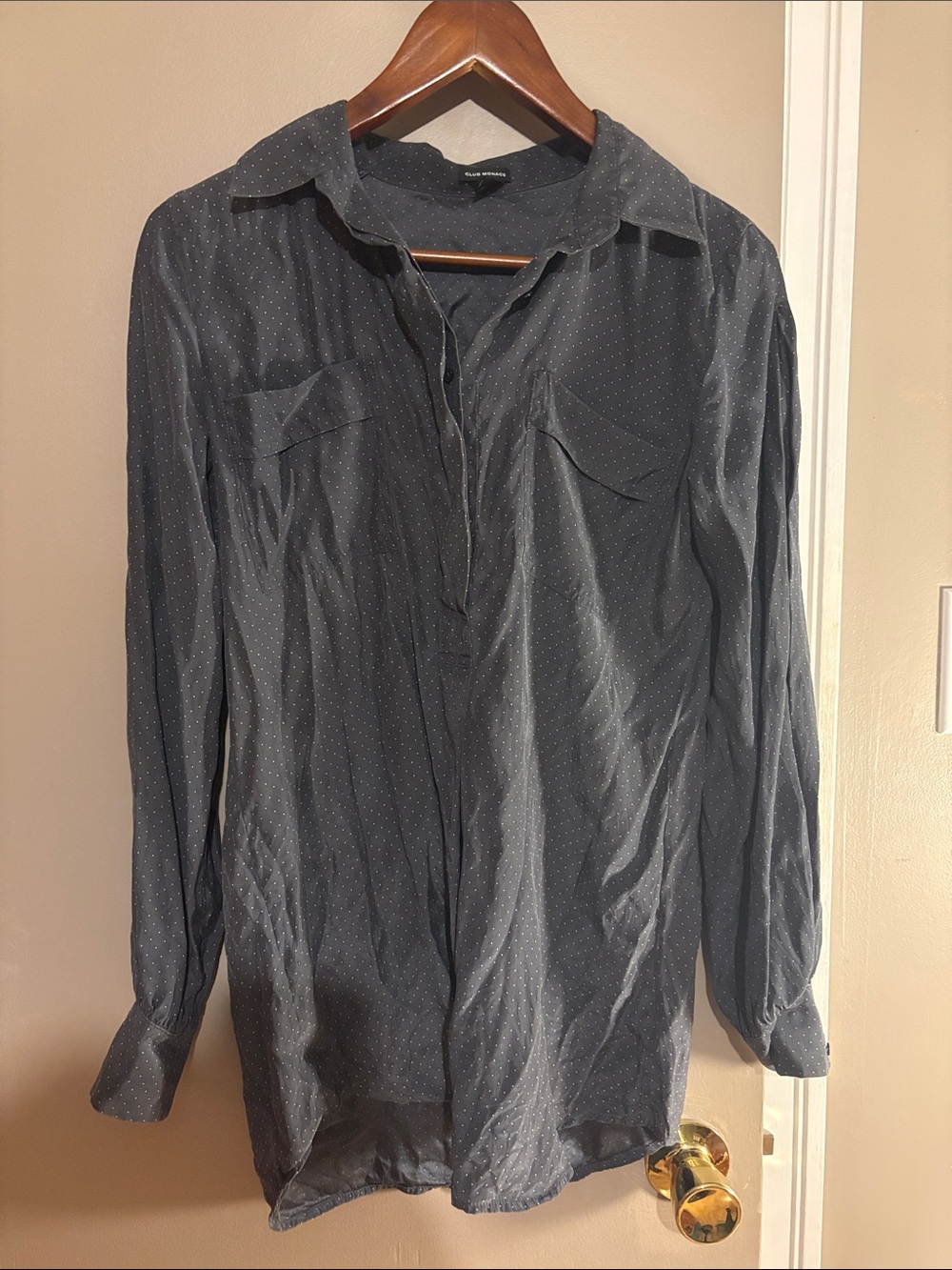 SILK Club Monaco Classic Long-Sleeve Button-Down Shirt in Charcoal Gray